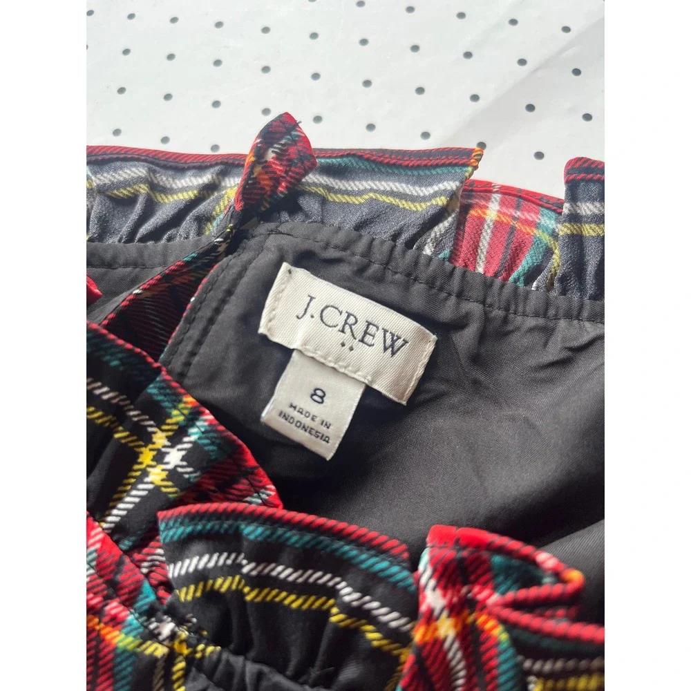 J.Crew Black Tartan Plaid Bow Neck Holiday Shift Dress Pockets 8